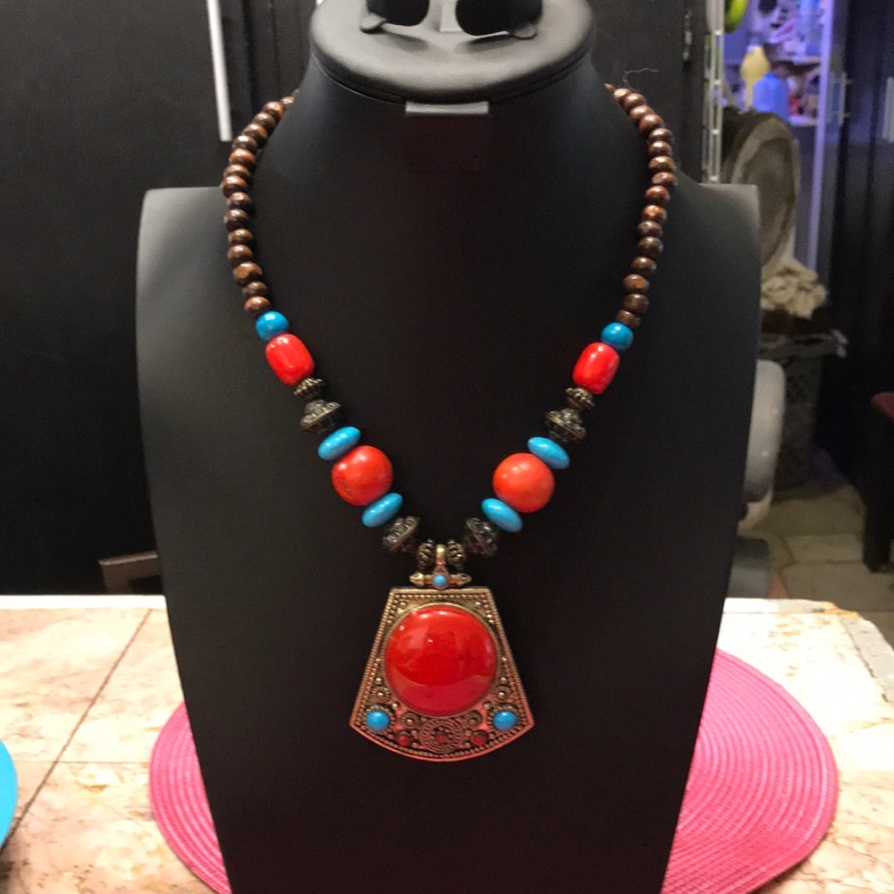 Boho Red/Turquoise multi colored Necklace